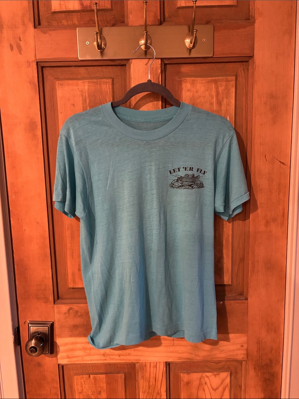 Vintage Light Teal Men's Short-Sleeve Tee with Chest Graphic